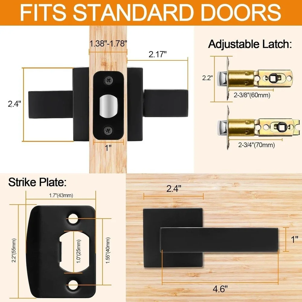 9 Pack Passage Door Handles Matte Black Door Knobs, Interior Door Knobs Squar...